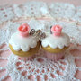 Orecchini cupcakes in fimo, a perno con strass