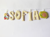 Targhe nascita in cotone per decorare la cameretta con il nome in lettere di stoffa
