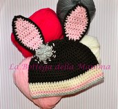 Cappello baby coniglietta con fiore in microfibra handmade tg 3/6 mesi