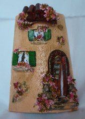 Piccola Tegola Casetta Antica Fiori Rosa, coppo 