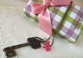 Collana chiave con ali e rosa vintage love amore idea regalo!!