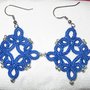 Orecchini pendenti in cotone azzurro con perline argento, fatti a chiacchierino