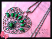 Collana con cuore verde in argento tibetano anallergico
