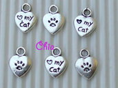 10 charms cuore "my cat"12x9mm