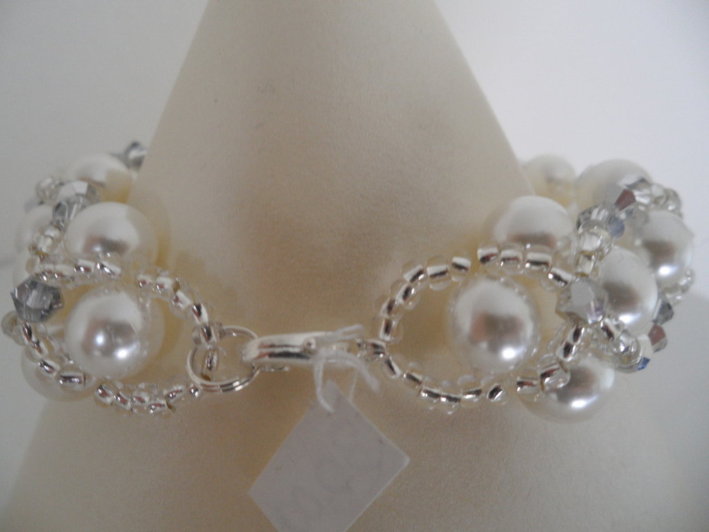 Bracciale Elastico Rosa Perla Con Fiore Di Prugna – Gioiello Per Sposa, Matrimonio, Festa – Regalo Per Donne E Ragazze