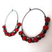 Hoop earrings with bright red round beads and black Czech crystal