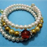 Bracciale Rigido Bohémien MINACHI Con Perline Di Tormalina E Perle - Fatto A Mano, Medio, Vintage, Unico