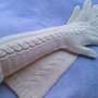 Extra Long Armwarmers-Five Finger Cable Knit Cream White Gloves