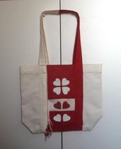borsa bianco - rossa con applicazioni in pelle