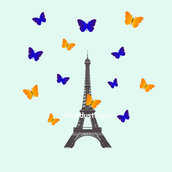 Carta Digitale Con Torre Eiffel E Farfalle Colorate