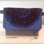 Pochette bicolore in cotone blu/marrone con centrìno marrone