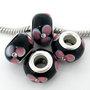 perla fiore con strass in vetro nero14x8 mm