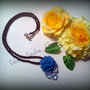 SALDI <----Collana Rosa blu in fimo e perle nere