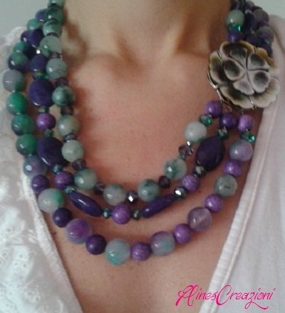 Collana con punta in fluorite, pietra preziosa d'argento