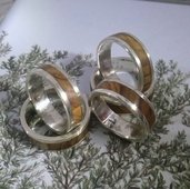 Anello d'argento 925 con legno di ulivo e doppia fascia d'argento