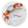 Orologio-bracciale donna con grappolo di perle arancio, crystal, silver