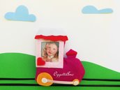 Cornice treno di feltro: la foto della vostra bambina per bomboniere originali! 