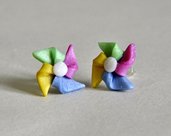 Orecchini Perno Girandole Glitter, Origami in Pasta Sintetica Fimo - Disponibili con Perno in Acciaio o Magneti per Orecchie Non Forate
