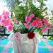 Borsa " vaso di fiori" cucita a mano con pizzi e stoffa: idea regalo originale!!!