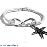 Bracciale simbolo infinito argento tibetano cordino bianco ciondolo stella marina