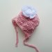 Riservato per Rossella- Cappello Blue Scuro Con Fiore Rosa in Cotone Naturale, Taglia 2-4 anni
