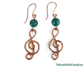 orecchini nota musicale chiave di violino in rame perla in giada creati a mano