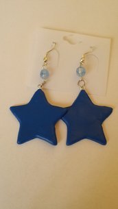 Orecchini stelle blu in Fimo con perle di vetro di Boemia