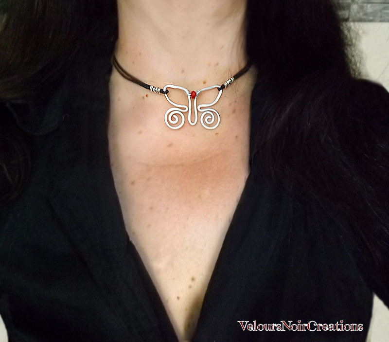 Aroncent Collana Girocollo Con Farfalla In Pelle | Punk Bohémien, Regolabile, Nero, Donna