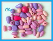 maxi lotto 50 perle legno rosa,lilla,viola vend.