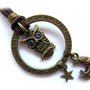 Collana donna Gufo charms Notturno Owl bronzo gufetto pendente Luna & stelle