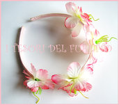 Cerchietto "fiori rosa" bimba raso cerimonia comunione cresima idea regalo