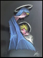 Quadro fatto a mano con fili di seta - Madonna con Bambino