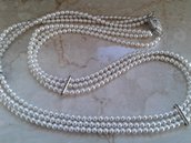 collana tre fili di perline swarovski bianche
