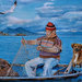 Dipinto pescatore marina cane vesuvio  napoli 