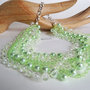 Collana con mezzi cristalli, perle di colore verde acqua e grigie, lavorata con filo verde