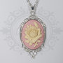 collana cammeo 30x40rosa fiore rosa crema bianco. base decorata in metallo - romantico pin up kawaii rockabilly retro goth lolita