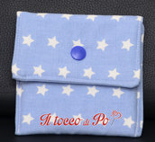 Taschina Pochette Portaspicci portamonete, portasoldi, pochettina cotone 100% fantasia azzurra con stelle