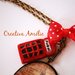 COLLANA CAMMEO LONDRA BIG BEN + CABINA TELEFONICA + FIOCCO ROSSO A POIS BIANCHI