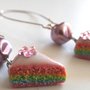 Orecchini fetta di torta arcobaleno con glassa bianca,strass fiore rosa e perlina!