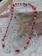 M 006 - Collana perle vetro bianche/rosse