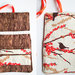Portagioielli in tessuto da viaggio - fantasia legno con uccello marrone panna