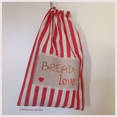 Sacchetto per il pane in cotone a righe rosse