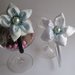 Coppia cerchietti raso con fiore a 5 petali, colori bianco e azzurro
