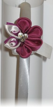 Cerchietto stile kanzashi, fiore con petali rosa e doppi petali bianco e fucsia