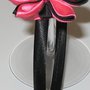 Cerchietto stile kanzashi, fiore con doppi petali rosa e nero