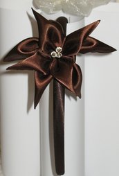 Cerchietto marrone con fiore stile kanzashi a 9 petali