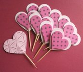 Muffin e CupCake Toppers^^ - Decorazioni per Dolci - Set Cuori Pink Pois^^ (lotto 10pz)