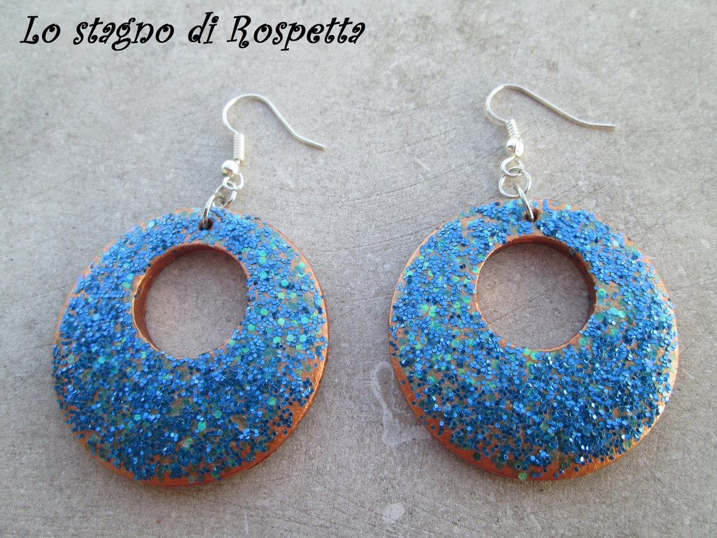 Laimons Orecchini A Pressione Donna In Argento Sterling 925 - Disco Blu Con Brillantini, Diametro 9mm