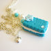 Blue cookie with fresh cream and strass - necklace