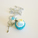 Blue cupcake with fresh cream and strass - necklace